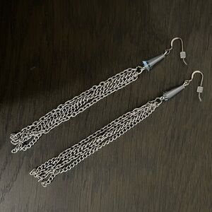 Alex and ani tassel chain earrings with light blue stone